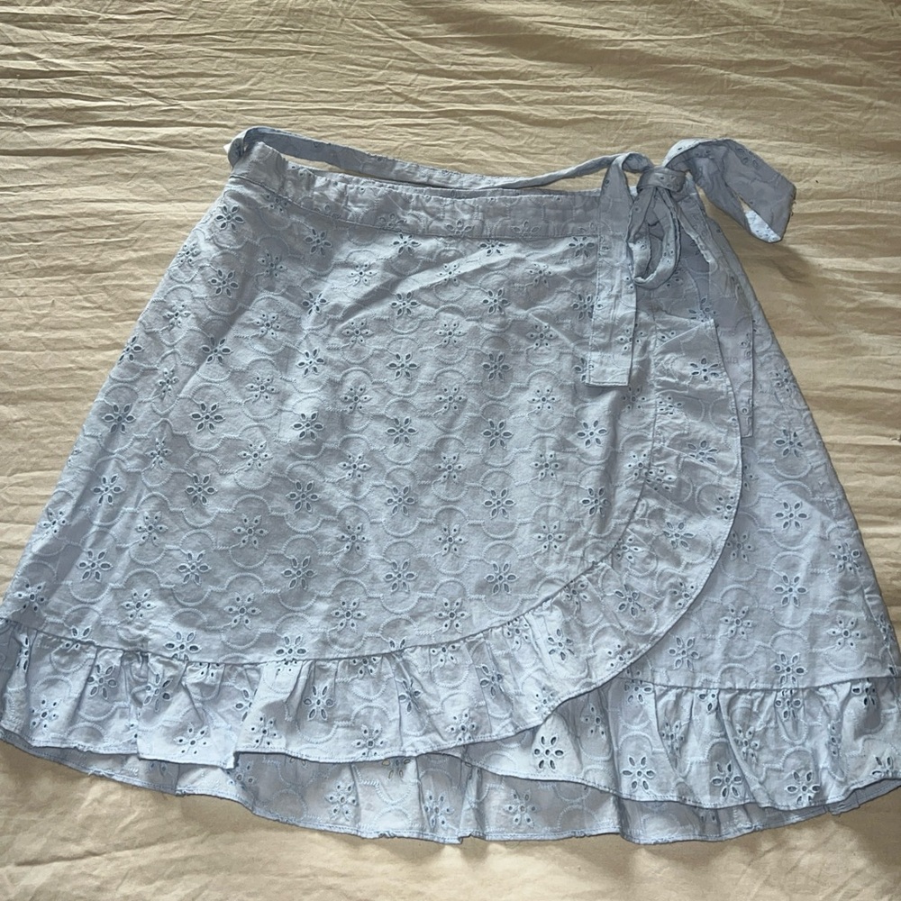 Pieces Wrap Skirt Blue Eyelet Ebroidery Detail Size M NEW Organic Cotton